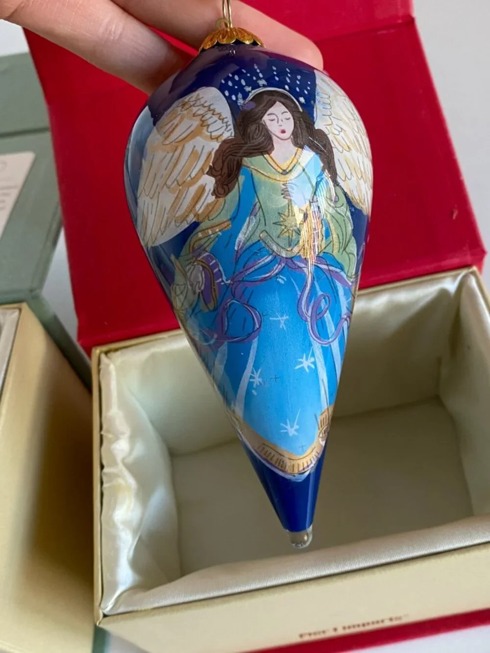 VTG Pier 1 Li Bien Reverse Hand Painted Glass Christmas Ornament 2 Pcs